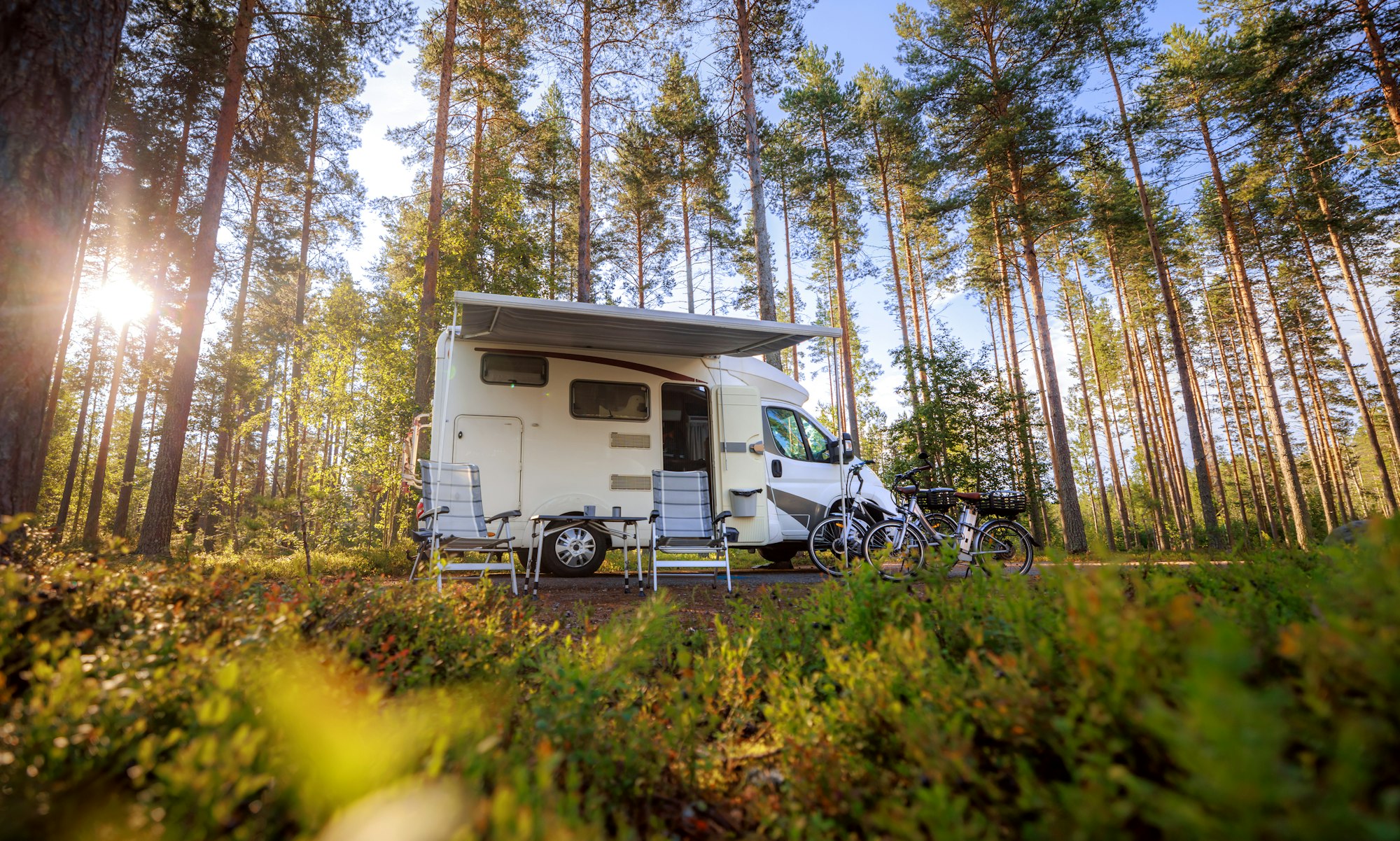 Family vacation travel RV, holiday trip in motorhome, Caravan car Vacation.